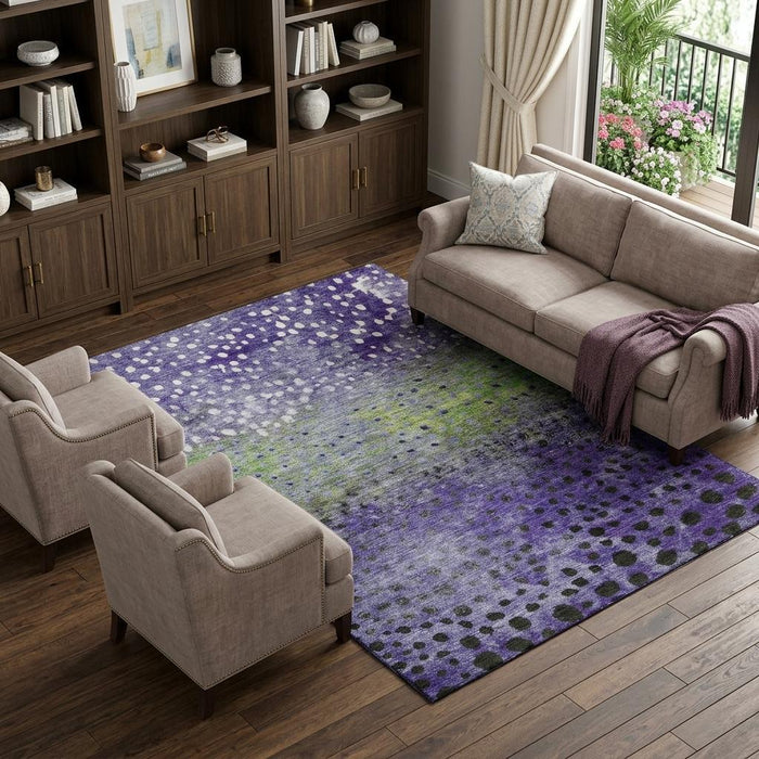 10' X 14' Polka Dot Washable Area Rug With UV Protection (683668) - Purple / Green / Ivory