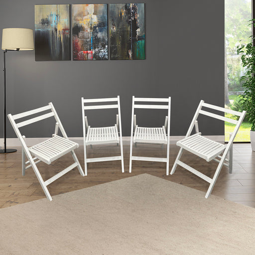 Set of four Giga folding event chairs with padded seats and metal frames, ideal for special occasions and easy storage