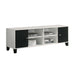 Giga 2-tone black and white TV stand with open shelves and concealed storage, modern living room furniture, sleek design.