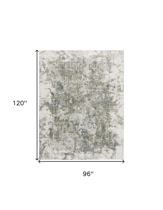 8' x 10' Abstract Distressed Stain Resistant Area Rug - Green Gray And Ivory