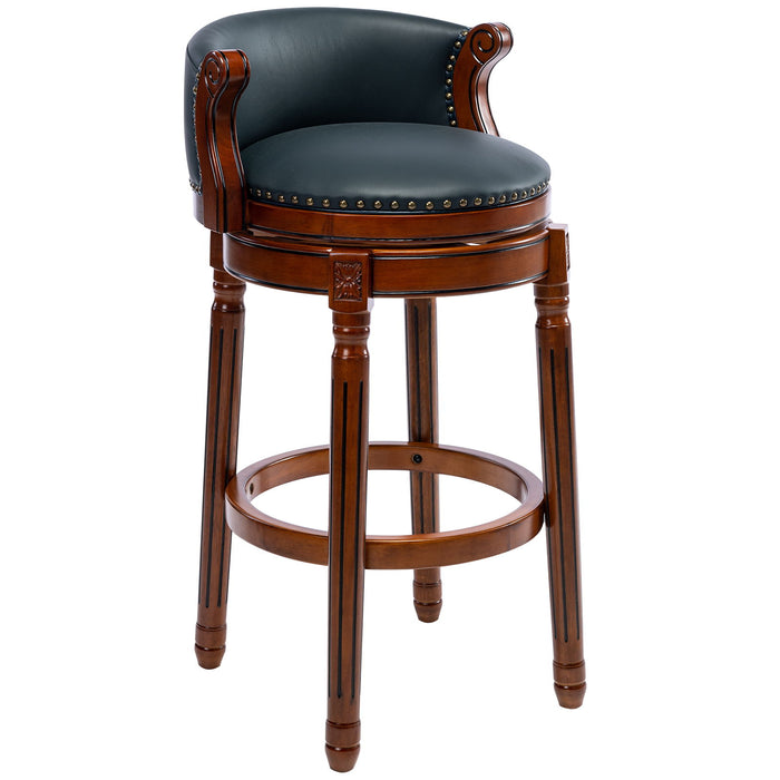 Giga 29.5-inch cow-themed wooden bar stool with backrest, 360-degree swivel, suitable for home kitchen counters.