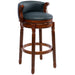 Giga 29.5-inch cow-themed wooden bar stool with backrest, 360-degree swivel, suitable for home kitchen counters.