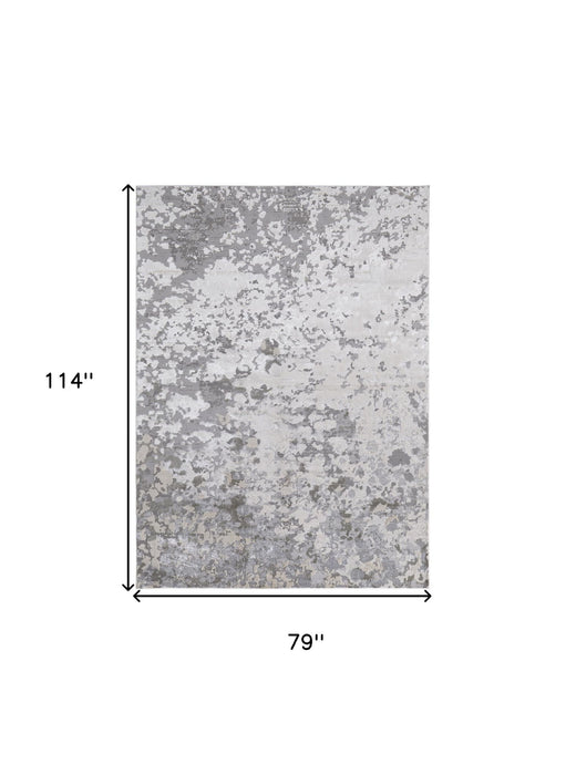 6.6' x 9.5' Abstract Stain Resistant Area Rug - Silver Gray And White