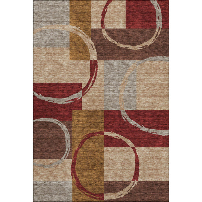 10' X 14' Geometric Washable Area Rug With UV Protection (675102) - Wheat / Burgundy / Gray