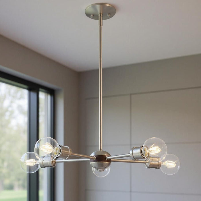 11" Five Light Dimmable Chandelier With Shades - Nickel