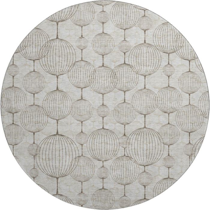 8' Geometric Washable Round Rug With UV Protection - Beige And Brown