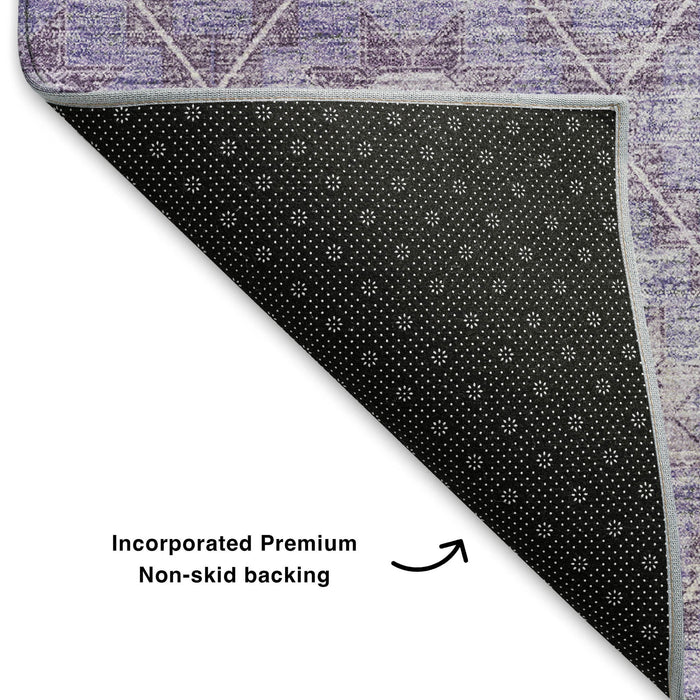 10' X 14' Geometric Washable Area Rug With UV Protection (706037) - Purple / Ivory