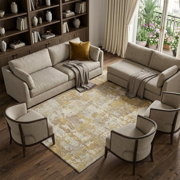 10' X 14' Abstract Washable Area Rug With UV Protection (679126) - Gold / Taupe / Beige