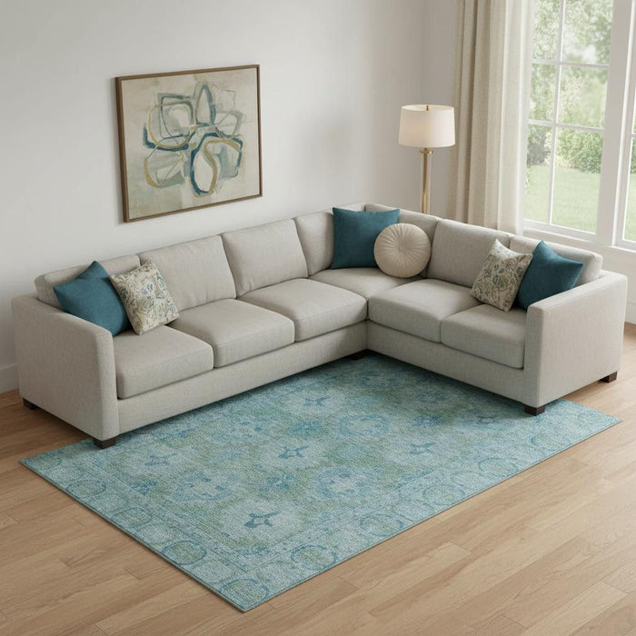 10' X 14' Oriental Washable Area Rug With UV Protection (700493) - Teal / Aqua
