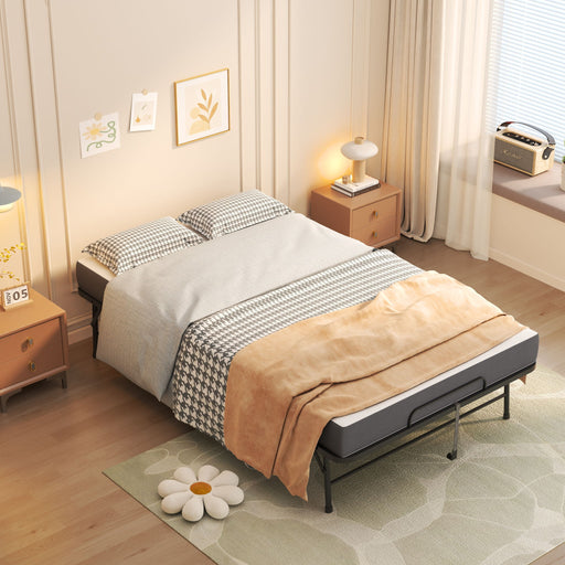 Giga twin wide folding rollaway bed with black frame, memory foam mattress, and heavy-duty frame suitable for tall guests.