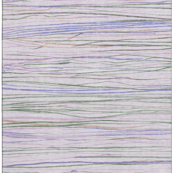 10' X 14' Striped Washable Area Rug With UV Protection (694719) - Lavender / Ivory / Green