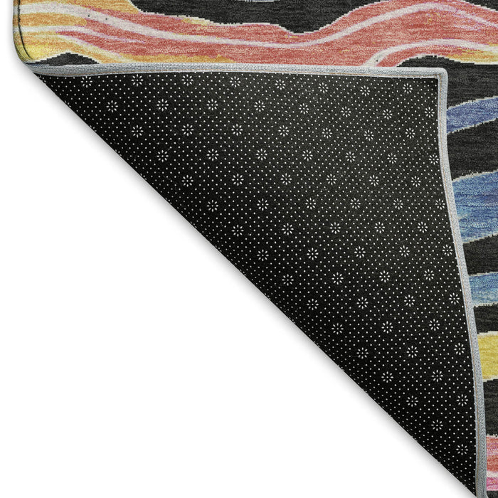 10' X 14' Striped Washable Area Rug With UV Protection (694550) - Black / Yellow / Blue / Pink
