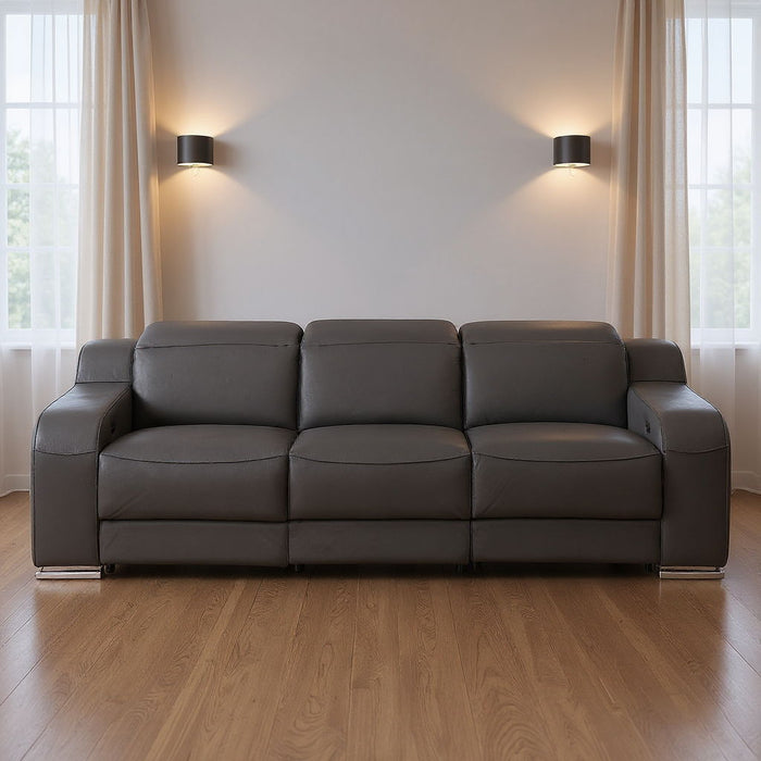 103" Modern Italian Leather Reclining USB Sofa - Dark Gray