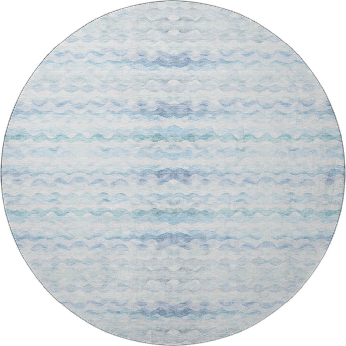 8' Coastal Geometric Washable Round Rug With UV Protection - Blue