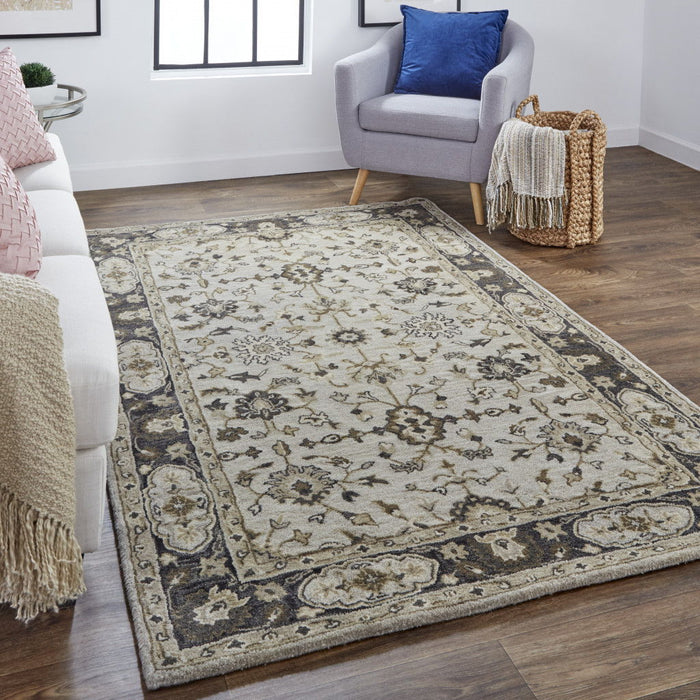 10' x 13' Wool Floral Tufted Handmade Stain Resistant Area Rug - Gray Ivory And Taupe