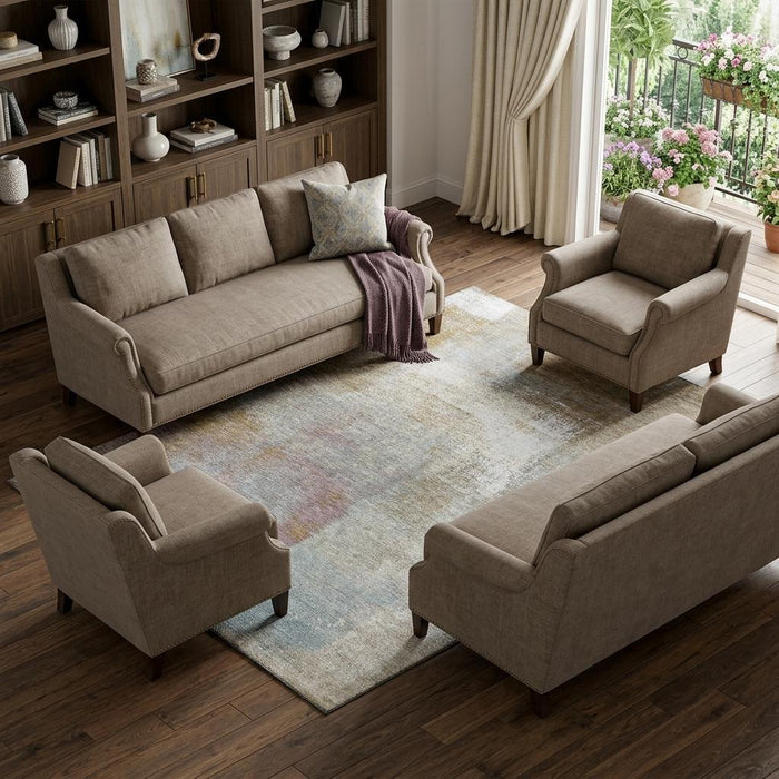 10' X 14' Abstract Washable Area Rug With UV Protection (692799) - Coffee / Ivory / Blue
