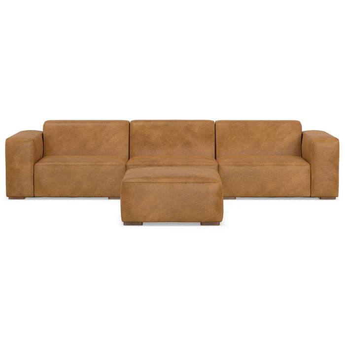 122" 2 Piece Living Room Set Sienna Leather Sofa With Ottoman With Brown Legs - Brown