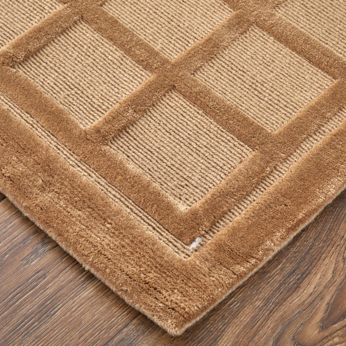 9' X 13' Wool Geometric Hand Knotted Area Rug (744383) - Tan / Brown