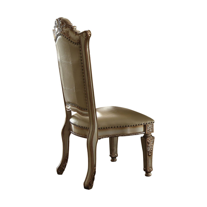Tufted Upholstered Faux Leather And Wood Dining Side Chairs (Set of 2) - Bone / Brass