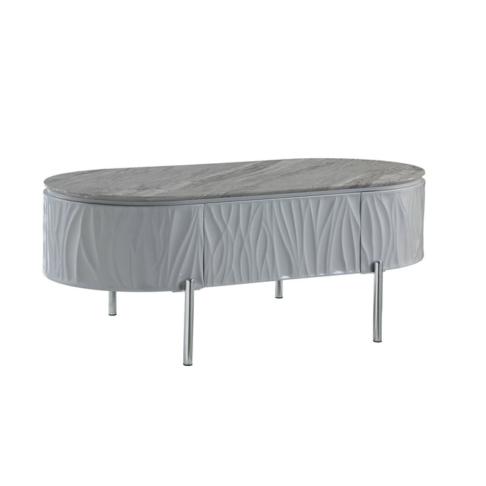47" Wood And Steel Oval Coffee Table With Drawer - Gray