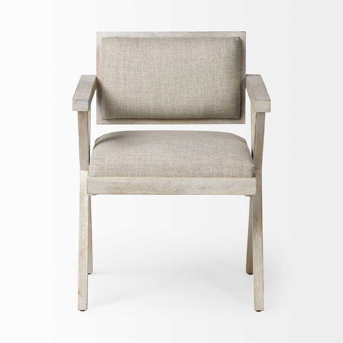 Upholstered Fabric Open Back Dining Arm Chair - Cream