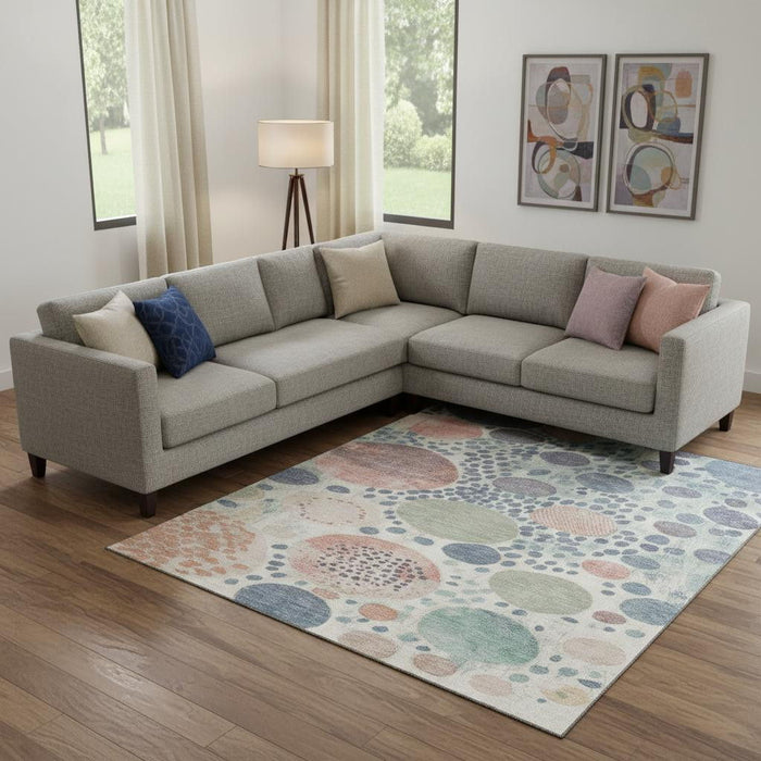 10' X 14' Geometric Washable Area Rug With UV Protection (707257) - Denim Blue / Peach / Ivory