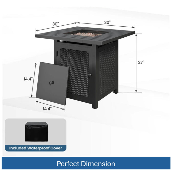 Giga outdoor black 2-in-1 propane fire pit table with dual burners, lava rocks, and waterproof cover, suitable for patio heating.