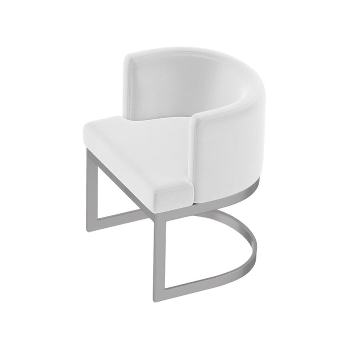 Upholstered Fabric Wing Back Dining Arm Chair - White