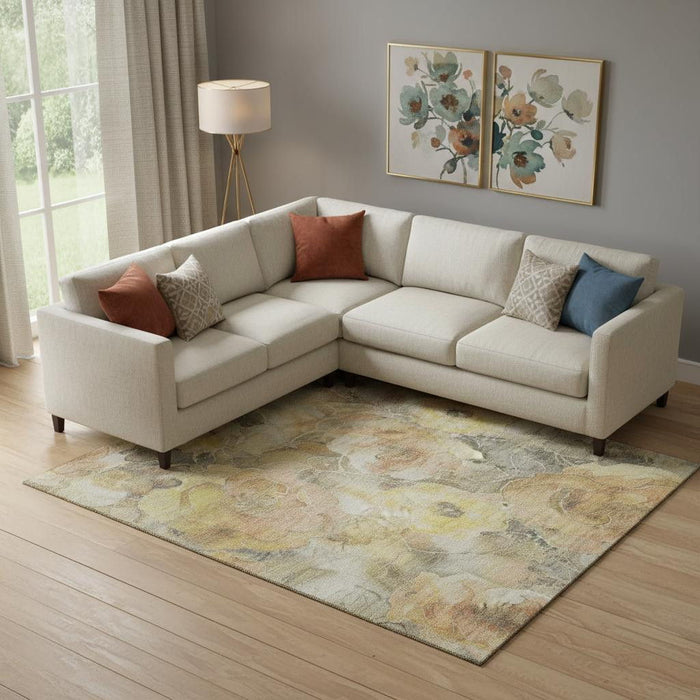 10' X 14' Floral Washable Area Rug With UV Protection (706061) - Gold / Gray / Beige