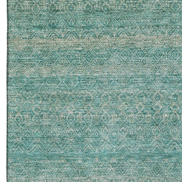 10' X 14' Striped Washable Area Rug With UV Protection (718043) - Teal / Beige