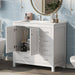 Giga bathroom vanity with ceramic sink, two soft-close doors, five drawers, ample storage cabinet for modern bathroom use.