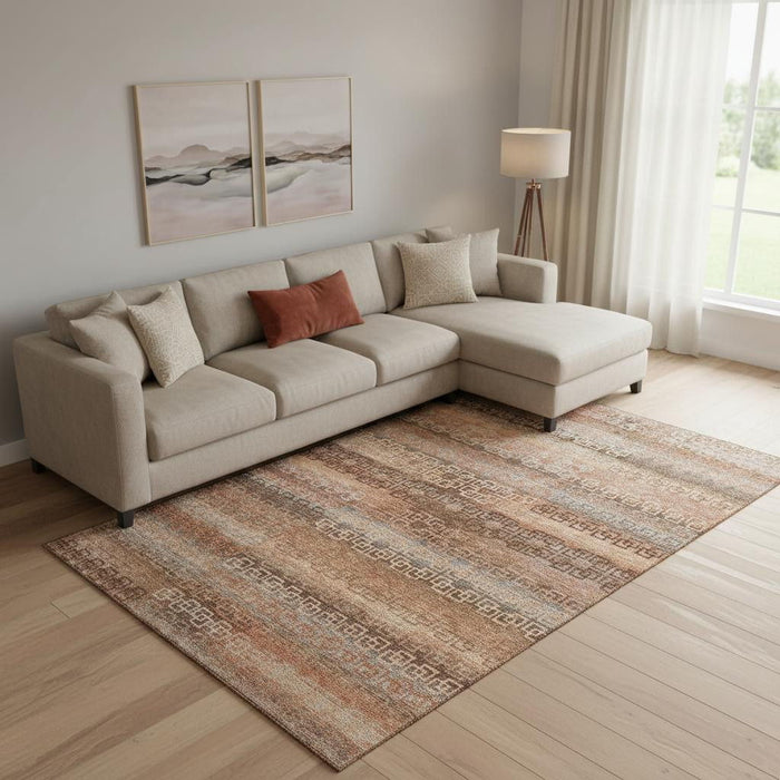 10' X 14' Striped Washable Area Rug With UV Protection (715087) - Copper / Rust