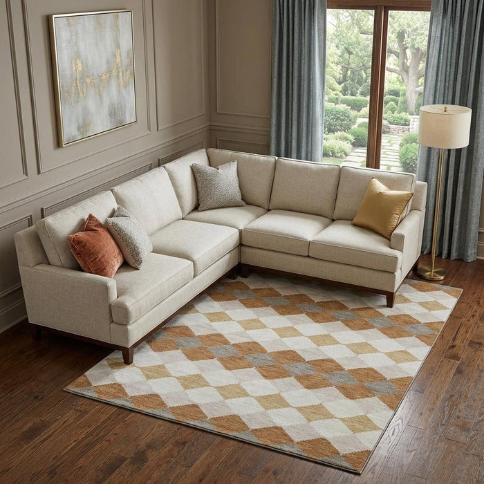 10' X 14' Geometric Washable Area Rug With UV Protection (679054) - Copper / Beige / Ivory