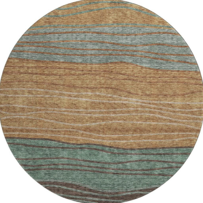 8' Striped Washable Round Rug With UV Protection - Terra Cotta