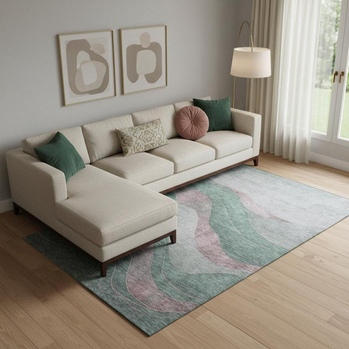 10' X 14' Abstract Washable Area Rug With UV Protection (707155) - Sage / Mauve