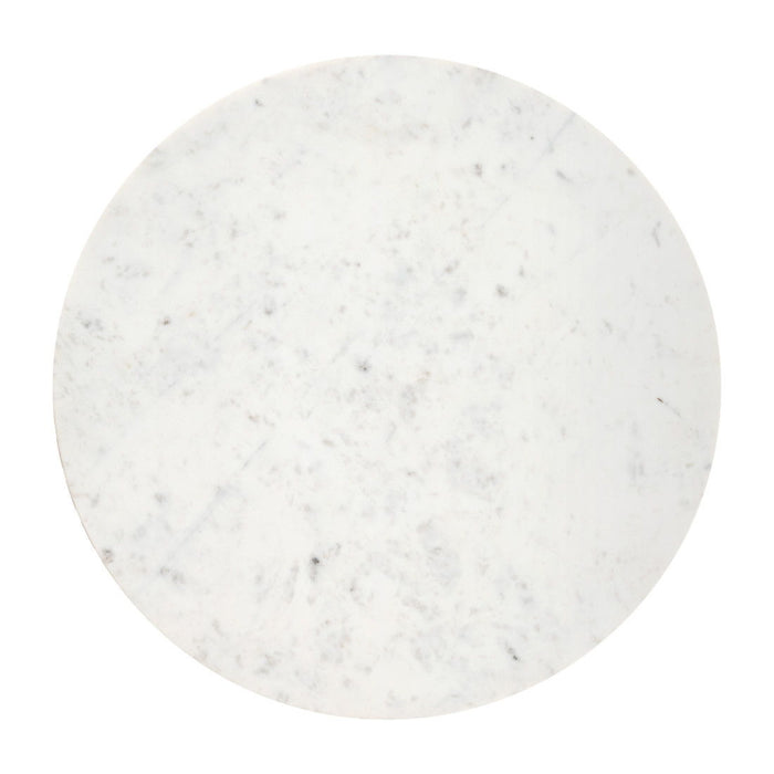 34" Genuine Marble And Wood Round Drum Coffee Table - White And Natural