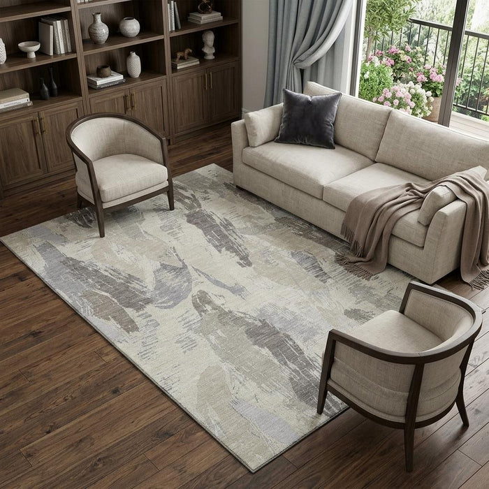 10' X 14' Abstract Washable Area Rug With UV Protection (694676) - Taupe / Ivory / Gray