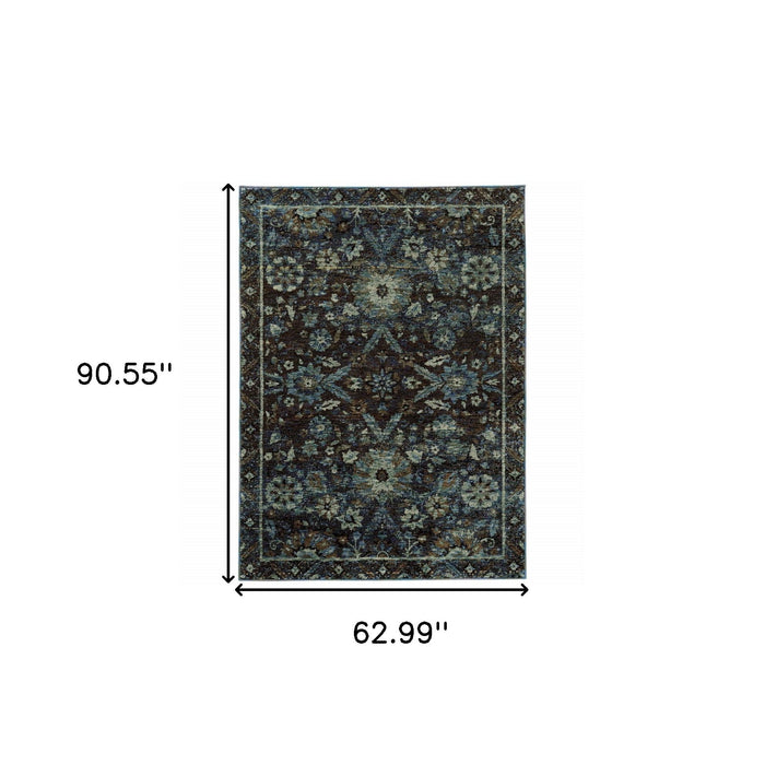 5' x 7' Oriental Power Loom Area Rug - Navy Blue