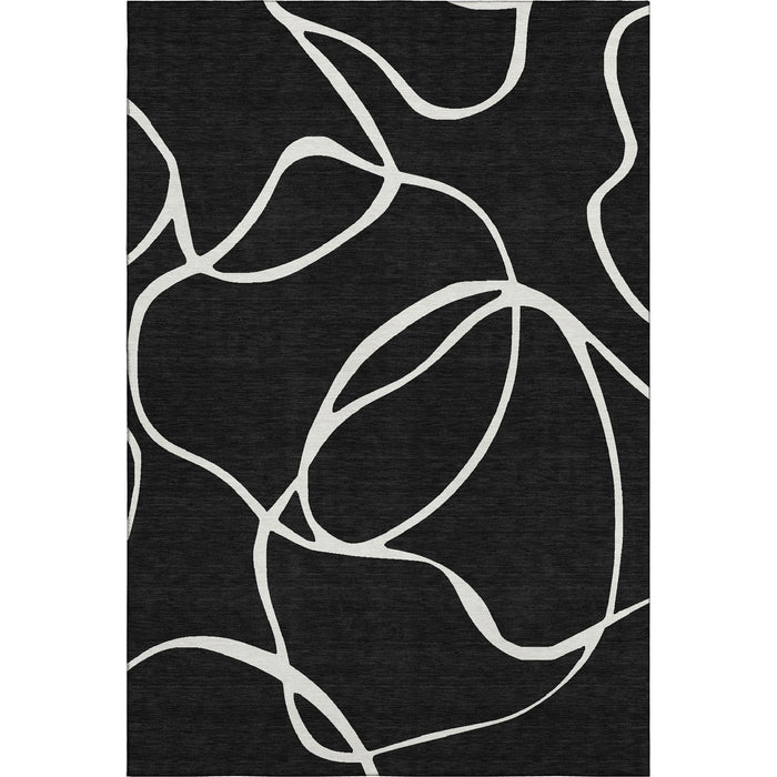 10' X 14' Abstract Washable Area Rug With UV Protection (678622) - Black / Ivory