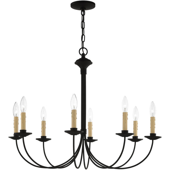 Eight Light Metal Dimmable Chandelier With Shades - Black