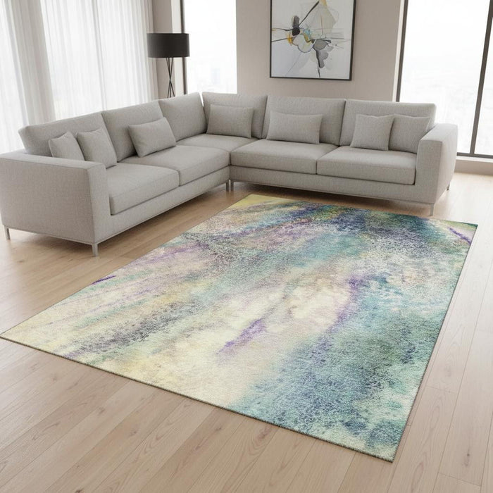 8' X 10' Abstract Washable Area Rug With UV Protection (646772) - Blue / Purple / Ivory