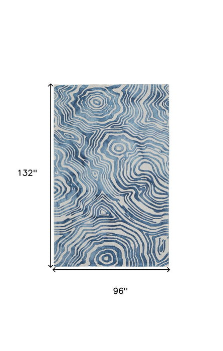 8' x 11' Wool Geometric Tufted Handmade Area Rug - Blue And Ivory