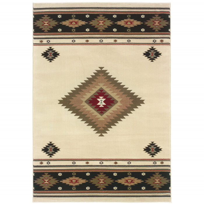 8' x 11' Southwestern Power Loom Stain Resistant Area Rug - Beige