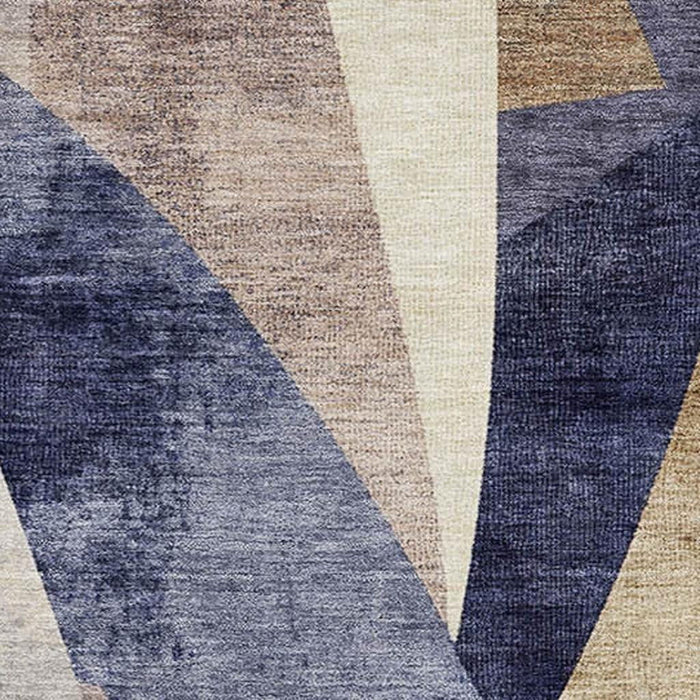 10' X 14' Abstract Geometric Washable Area Rug With UV Protection (705263) - Navy Blue / Ivory / Brown