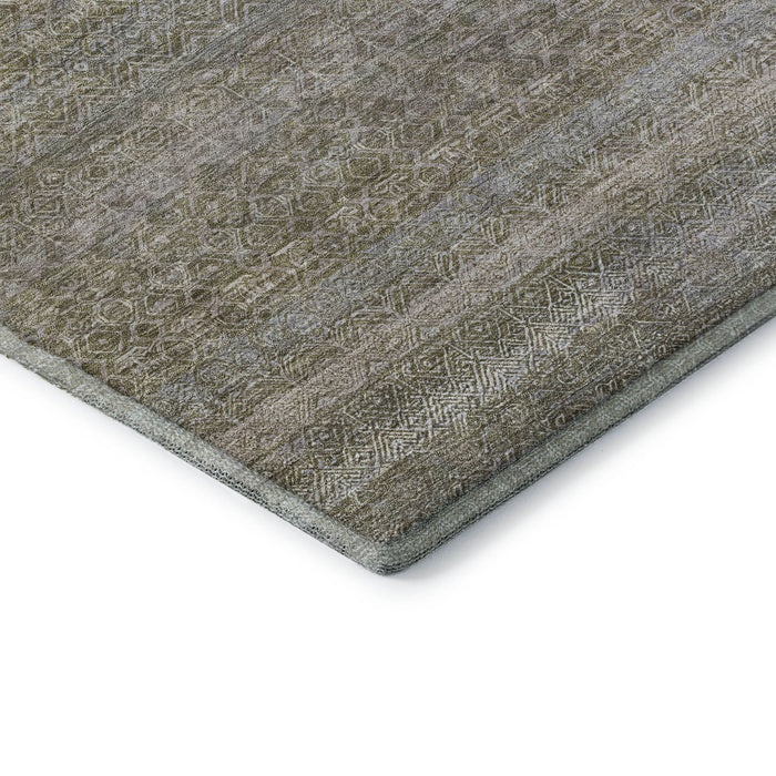 10' X 14' Striped Washable Area Rug With UV Protection (718019) - Khaki / Beige