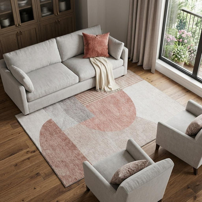 10' X 14' Geometric Washable Area Rug With UV Protection (655830) - Copper / Gray / Ivory