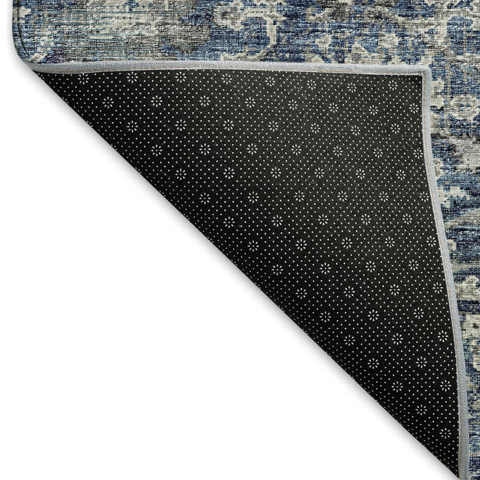 3' X 5' Floral Medallion Distressed Washable Area Rug With UV Protection (644217) - Blue / Gray