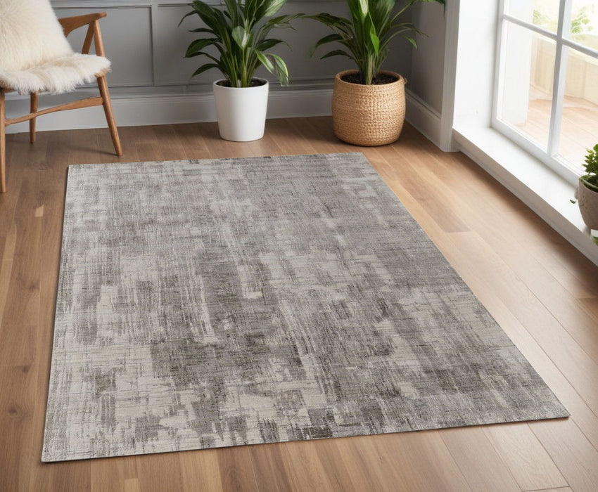 4' x 6' Abstract Hand Woven Worn Faded Area Rug - Gray And Ivory