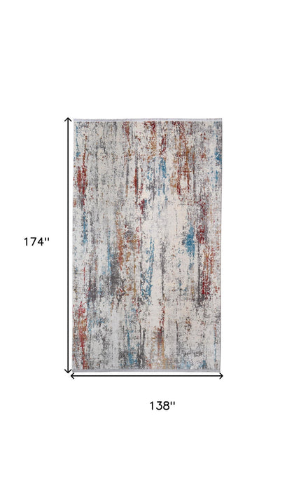12' X 15' Abstract Power Loom Area Rug With Fringe - Gray / Red
