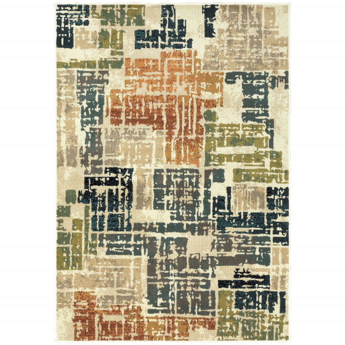 10' x 13' Abstract Power Loom Stain Resistant Area Rug - Beige Terracotta Green Navy And Gray